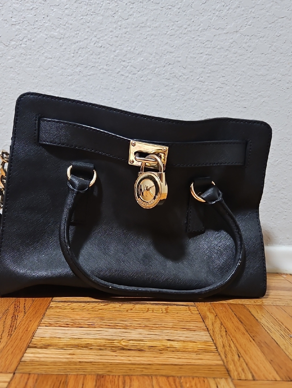 Michael Kors Black Leather Satchel with Gold Hardware